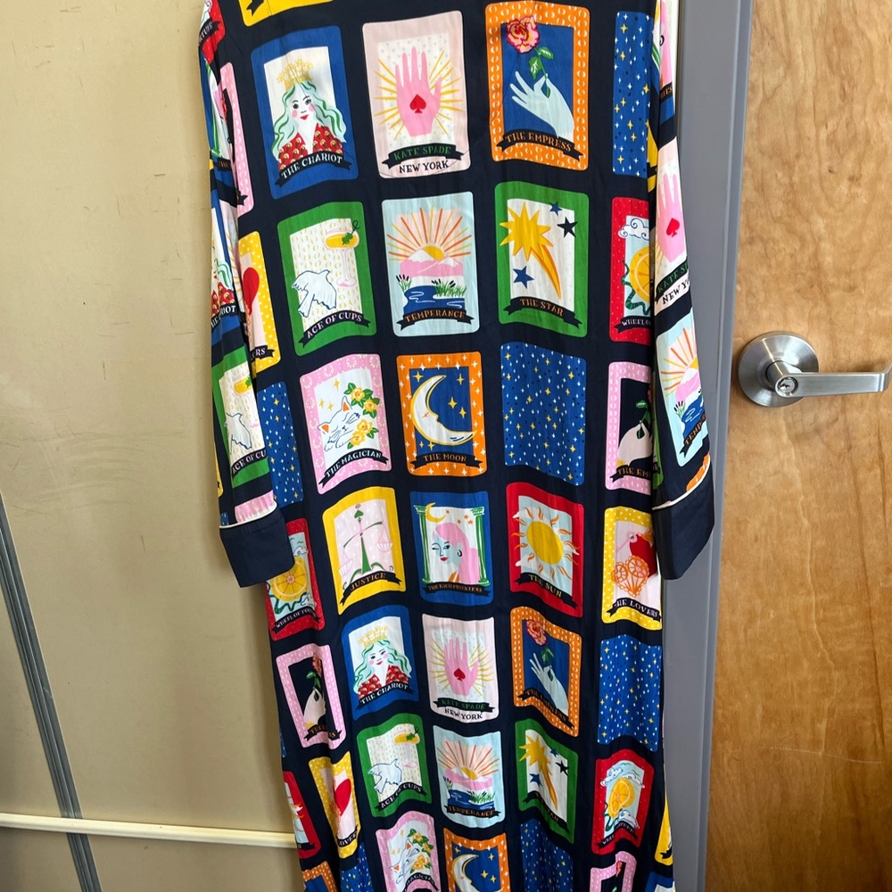kate spade navy button-up with colorful tarot motif nightgown XL - Picture 7 of 14